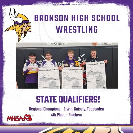 Bronson qualifies four wrestlers for D-3 Ind. State Finals